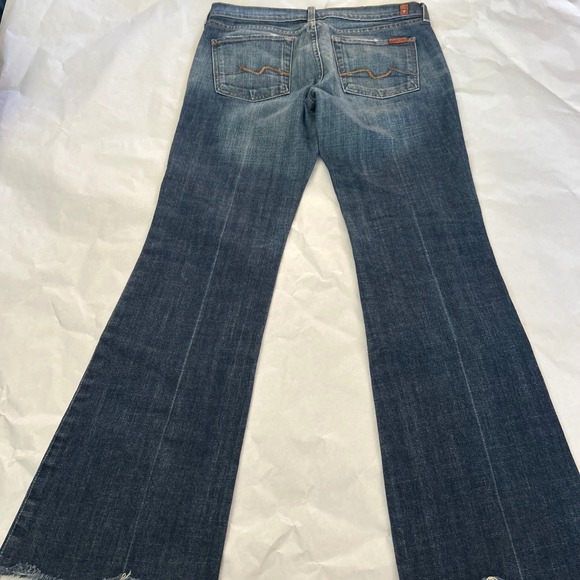 7 For All Mankind Womens Flare Jeans‎ Blue Distressed Frayed Hem Size 29 Ombre - Picture 2 of 9